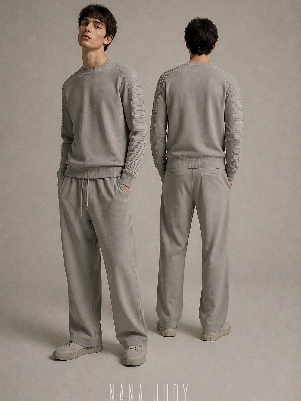 nANA judy Men's Light Grey Pullover Sweater & Wide-Leg Joggers Set